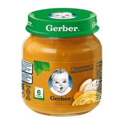 GERBER® Пюре из овощей и мяса Спагетти с цыпленком, 125гр  (7613032928094)