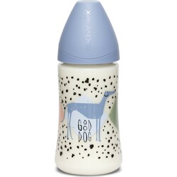 Suavinex. Бутылочка для кормления Suavinex Истории щенков 3-х позиционная соска, медленный поток Гол