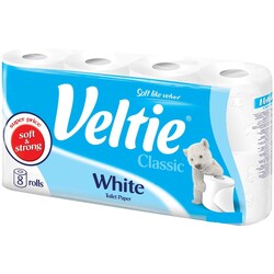 Veltie. Туалетная бумага Veltie, 8 рулонов 2-х слойная, белая, 144 отрыва (997210)