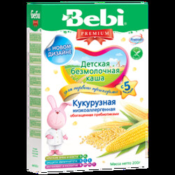 Bebi Рremium. Безмолочна каша "Кукурудзяна низкоаллергенная збагачена пребиотиками" 5 мес+ (019835