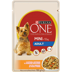 ONE. Влажный корм для собак Purina One Mini Adult c курицей, морковью и зеленой фасолью в подливе 10