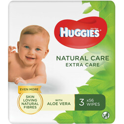 Huggies. Серветки вологі Natural Care Extra Care 2 + 1(3 х 56 шт) (5029054222140)