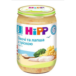 HIPP.  "Овочі і локшина з тріскою", 8+ м.  220 г(9062300131465)