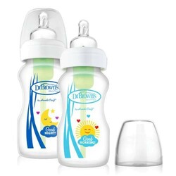 Dr. Brown's. Дитяча пляшка для годування з широкою шийкою, 270 мл, "добрий ранок,спокійної ноч