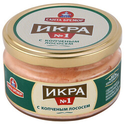 Санта Бремор. Ікра мойви підкопчена з шматочками лосося 180 г(4810168004156)