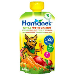 Hame. Фруктово-овочеве пюре Hamanek "Яблучно-морквяне", 5м+ 120 г(8595139790516)