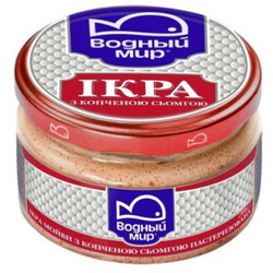 Водний світ. Ікра мойви  з копченою сьомгою  180г( 4820088412436)