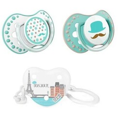 Lovi. Набор: пустышка силиконовая симметричная 2 шт. +цепочка для пустышки Lovi Canpol, 3-6мес (8054