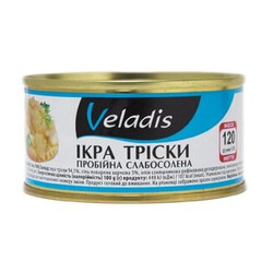 Veladis. Ікра тріски пробійна слабосоленая ж/б 120 г(4823097900512)