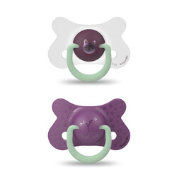 Suavinex.Пустушка фізіологічна(набір 2 шт), +18 місяців, нічна(307013)  / фіолетове котеня