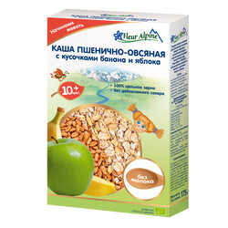 Fleur Alpine. Каша безмолочная пшенично-овсяная с кусочками банана и яблока от 10мес. 175г. (002778)