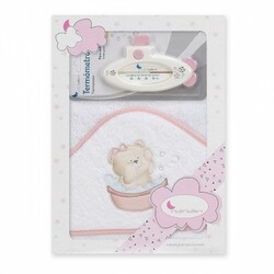 Interbaby.Полотенце Teddy bath + термометр pink (8100257)