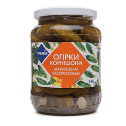 Премія. Огірки корнішони мариновані пастериз. 680г. (4823096411972)
