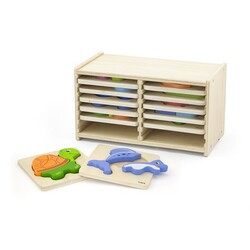 Viga Toys. Набір дерев'яних міні-пазлів зі стійкою для зберігання, 12 шт. (6934510514235)