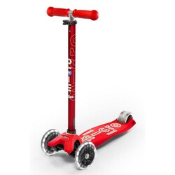 MICRO. Самокат серии "Maxi Deluxe LED" – КРАСНЫЙ (до 50 kg, 3-х колесный, свет) (MMD068)