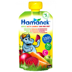 Hame. Фруктово-овочеве пюре Hamanek "Яблучно-морквяне з червоним буряком" 5 м + 120 г(790523)