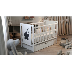 Дубик-М.Кровать детская Звёздочка на шарнирах с подшипником+откидная боковина белая с ящиком(8106948