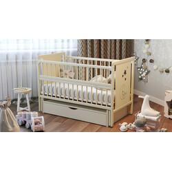 Дубик-М.Кровать детс. Мишка на шарнірах з підшипник. + Откідн.боковіна слонов.кость з ящиком (8106949)