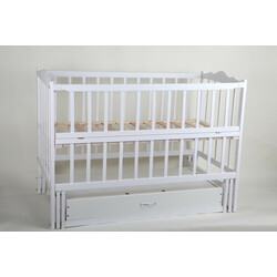 Кроха. Кровать детская  на шарнирах с подшипником+фиксация+откидная боковина+ящик белая (28281123)