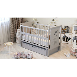 Дубик-М. Ліжко дитяче Мишка на шарнірах з підшипником + відкидна боковина сіра з ящиком (30417113)