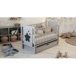 Дубик-М. Кровать детс. Звёздочка на шарнирах с подшипником+откидная боковина серая с ящиком(30417125