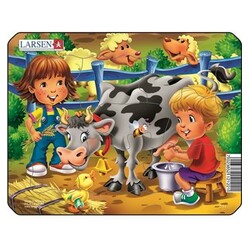 LARSEN. Пазл рамка-вкладыш LARSEN Ферма. Дети и корова, серия МИНИ (Z11-3)