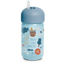 Suavinex. Пляшка із трубочкою, "Лісові історії"/блакитна 340 мл (401204)