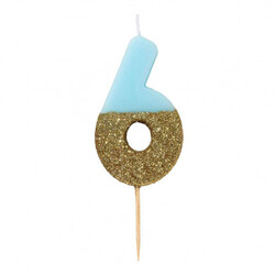 Talking Tables. Праздничная свеча для торта, цифра 6 (голубая) (5052715095678)