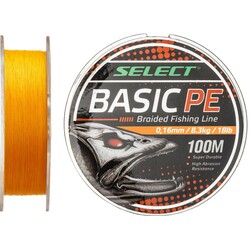 Select.  Шнур Basic PE 100m(оранж.) 0.16mm 18LB/8.3kg(1870.27.56)