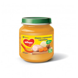 Milupa. Мясо-овощное пюре Морковка с картошкой и кроликом, 125 г (5900852043994)