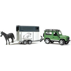 BRUDER.  Джип Bruder Land Rover Defender, М1:16, с прицепом и фигуркой лошади арт.37708 (025922)