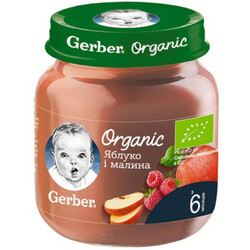 Gerber. Пюре "Яблоко и малина", 6 мес+ 125 гр. (880657)