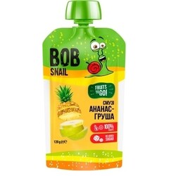 Bob Snail. Смузифруктовое Bob Snail Pouch Ананас-Груша,пастеризованное,120 г х 10 шт,6 мес+ (343653)