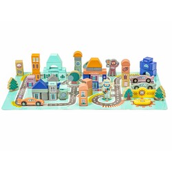Деревянные кубики с ковриком Ecotoys Цветной город, 161 шт (PH05D012)