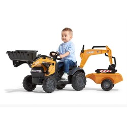 Детский трактор на педалях с прицепом, передним и задним ковшиком Falk 967N CASE CE (00070140)