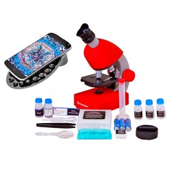 Микроскоп Bresser Junior 40x-640x Red с набором для опытов и адаптером для смартфона (8851300E8G0