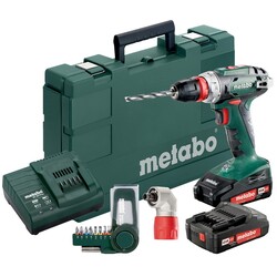 Шуруповерт-дрель Metabo BS18Quick аккумуляторный, 18V 2x2Ah, з/у,кофр, угл.насадка,набор SP(9 шт)