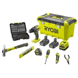 Шуруповерт-дрель Ryobi R18PD3-220TAH с набором ручного инструмента и оснасткой (5133005506)