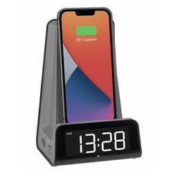 Будильник с беспроводной зарядкой TFA "ICONcharge" (стандарт Qi) и USB-зарядкой, 107х83х160 мм
