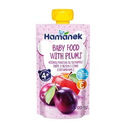 Фруктовое пюре Hamanek "Яблоко со сливой", 4 мес+ 120г (8595139783976)