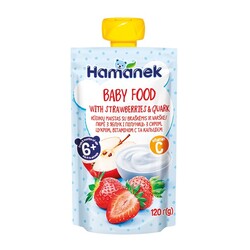 Фруктовое пюре Hamenek яблоко с клубникой и творогом, 6 мес. + 120г (783952)