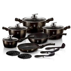 Набір посуду Berlinger Haus Metallic Line Shiny Black Edition 18 предметів (BH-6614)