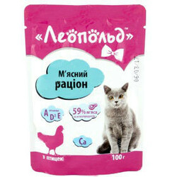 Леопольд. Консервы для кошек Мясной рацион с птицей 100г (4820185491464)