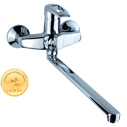 Смеситель KM Ø35 для ванны гусак прямой 350мм дивертор встроенный картриджный AQUATICA KM-2C233C (97