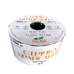 Лента капельная с плоским эмиттером Ø16мм 30см 6мил 1.38л 3000м FLORA (5076324)