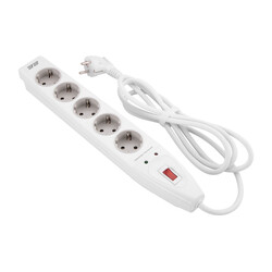 Сетевой фильтр 2E 5XSchuko с защитой от импульcных скачков напряжения, 3G*1.5мм, 2м, white