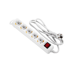 Сетевой удлинитель 2E 5XSchuko с выключателем, 3G*1.5мм, 1.5м, white (2E-U05ESM1.5)