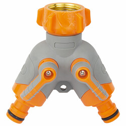 Кран розподільний з адаптерами ½" 2 виходи на кран ¾" з латунованим різьбленням (ABS+TPR) FLORA