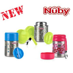 Nuby. Детский пищевой Термос для еды термоконтейнер стальной с ложкой и отсеком для сухих добавок 45