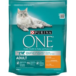 ONE. Сухой корм для взрослых кошек Purina One Adult, курица и цельные злаки, пакет, 800г (7613035467